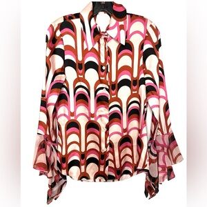 Zara Pink and Brown Patterned Blouse